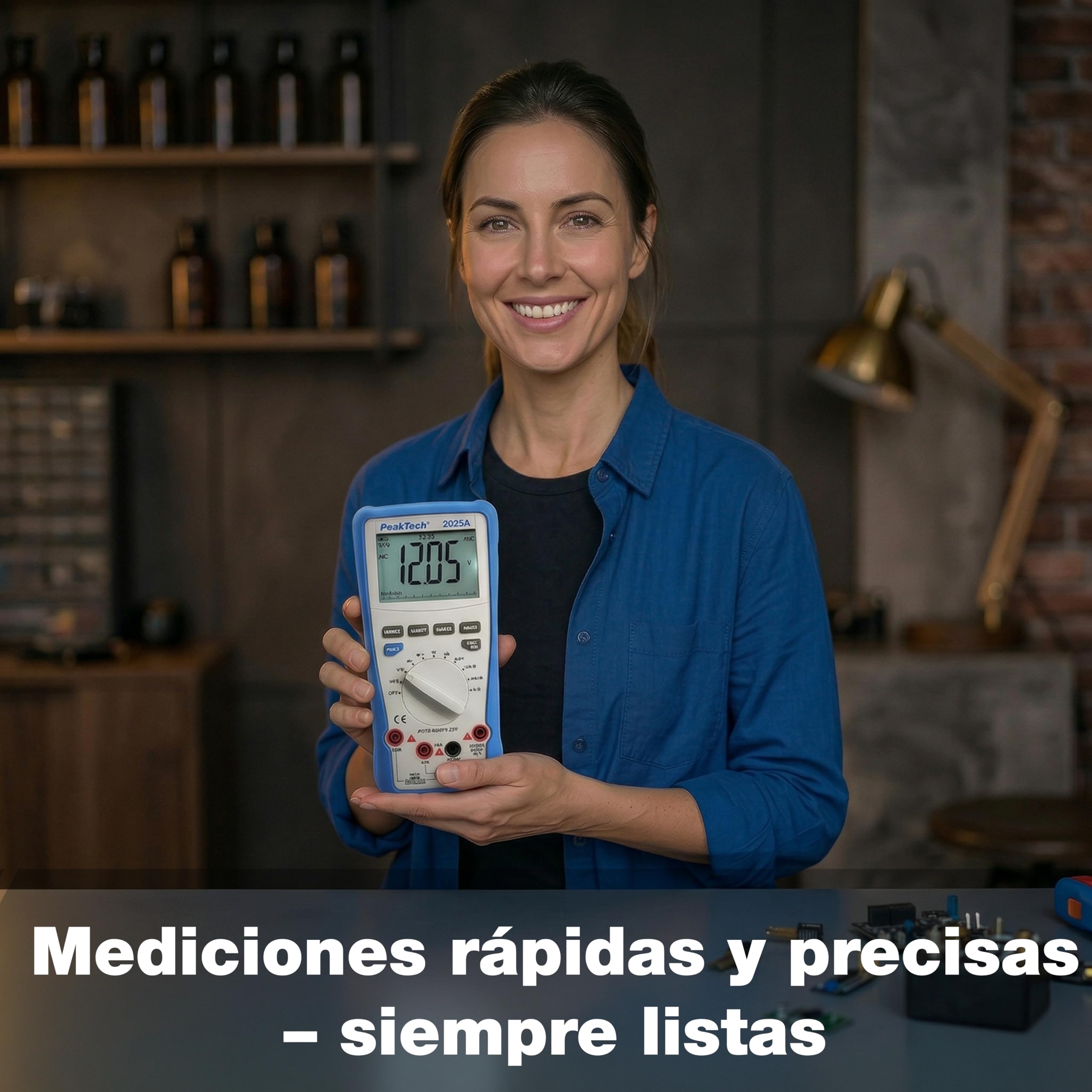 PeakTech 2025 A - Multímetro digital de verdadero valor eficaz, 6.000 cuentas, interfaz de datos integrada con software, medidor de resistencia, capacitancia, continuidad, 1000V - 10A AC/DC - CAT III