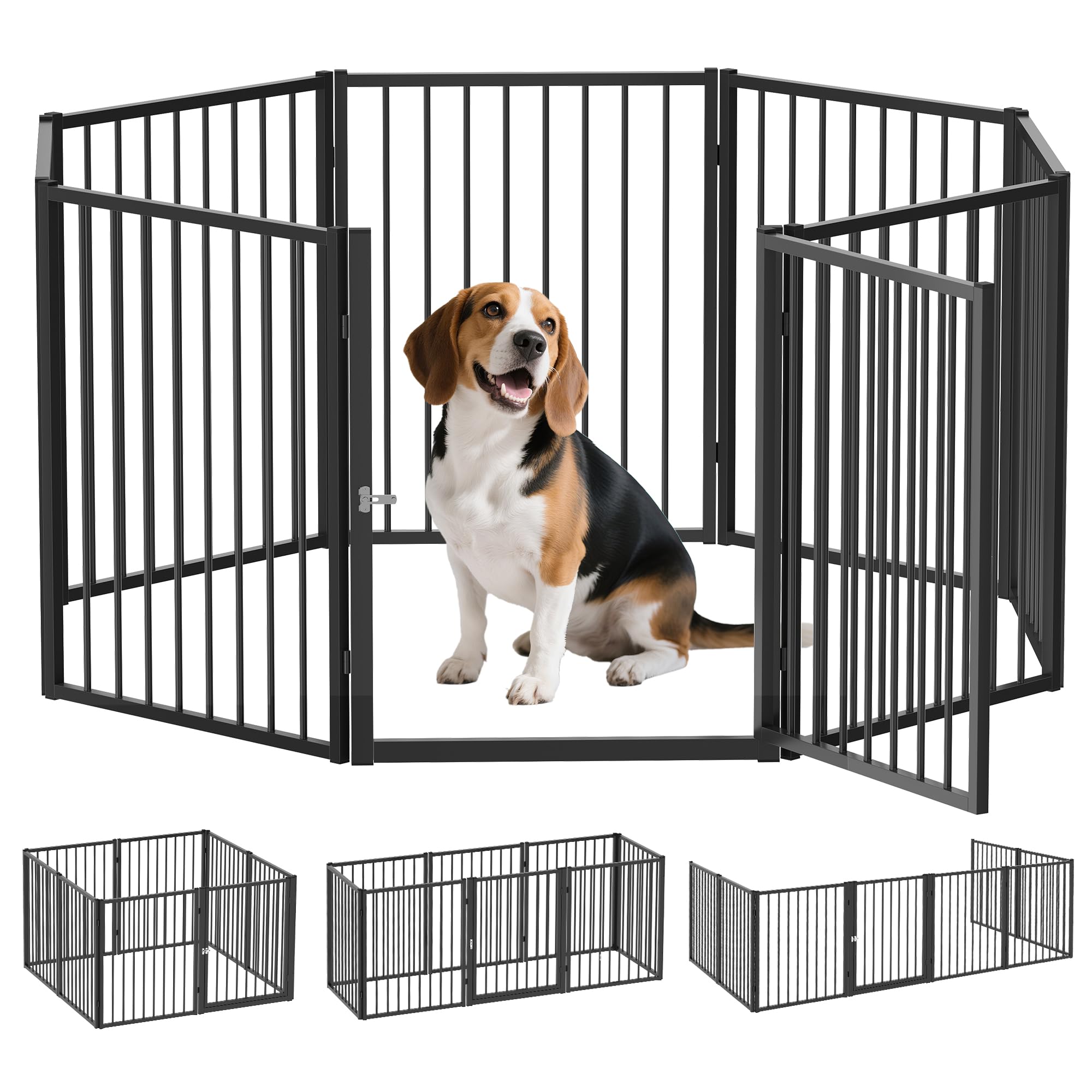 PawHut Dog Park 8 Panels for Small and Medium 76 cm Black | Folding Steel Dog Fences, Indoor Outdoor Garden, Pet Fence