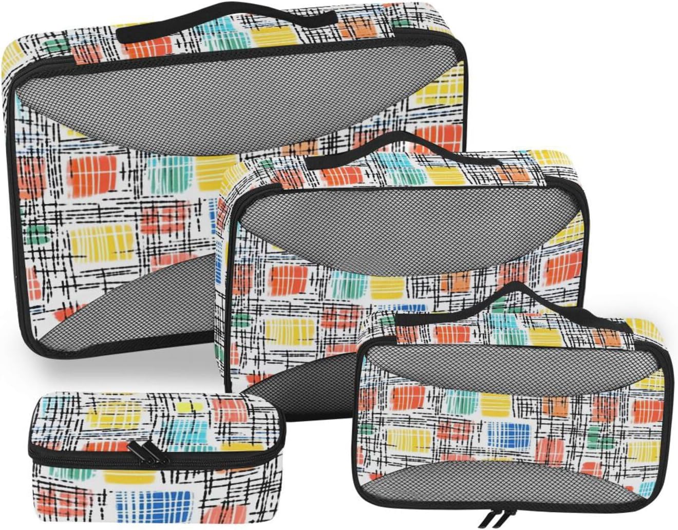 Colorful Plaid Check 4 Pcs set suitcase organizer bags Mesh Travel Essentials lightweight packing cubes set