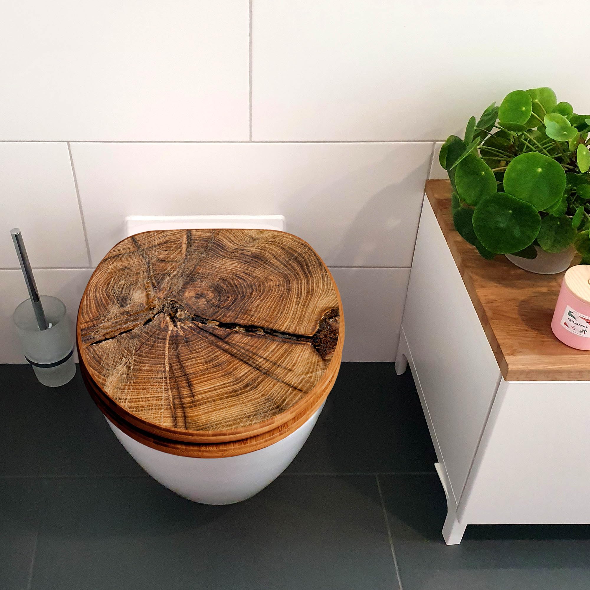 banjado Design WC Sitz Bambus Absenkautomatik 45,8x37,5cm - Toilettendeckel mit Absenkautomatik Holz - hochwertiger Bambus Klodeckel - WC-Sitz für gängigen Toiletten - Motiv Jahresringe
