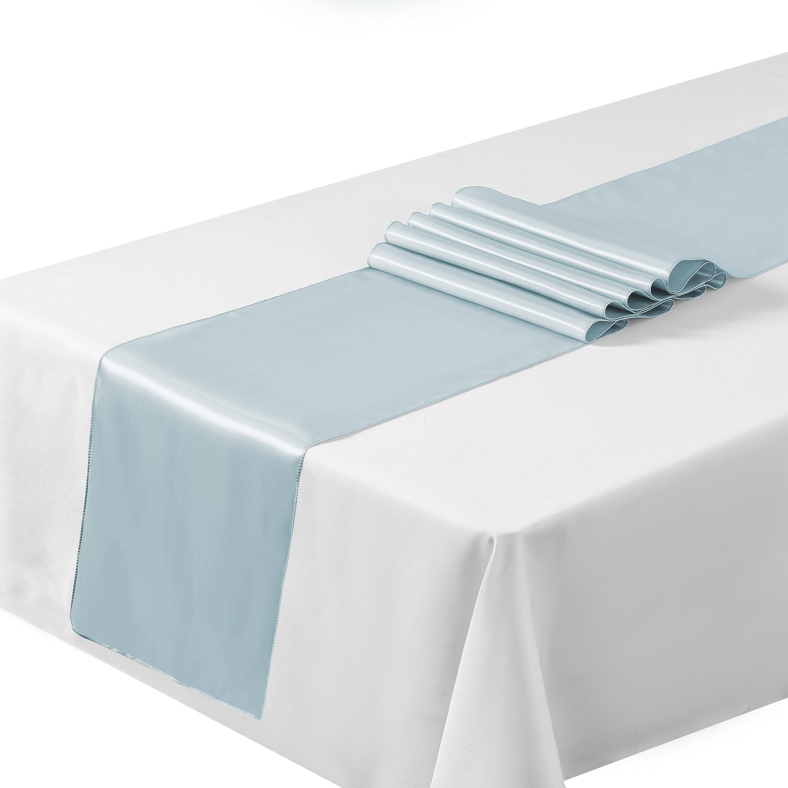 Satin Table Runners 12"x108"inch Chair Sashes Swags Wedding Party Table Decoration (5, Baby Blue) …