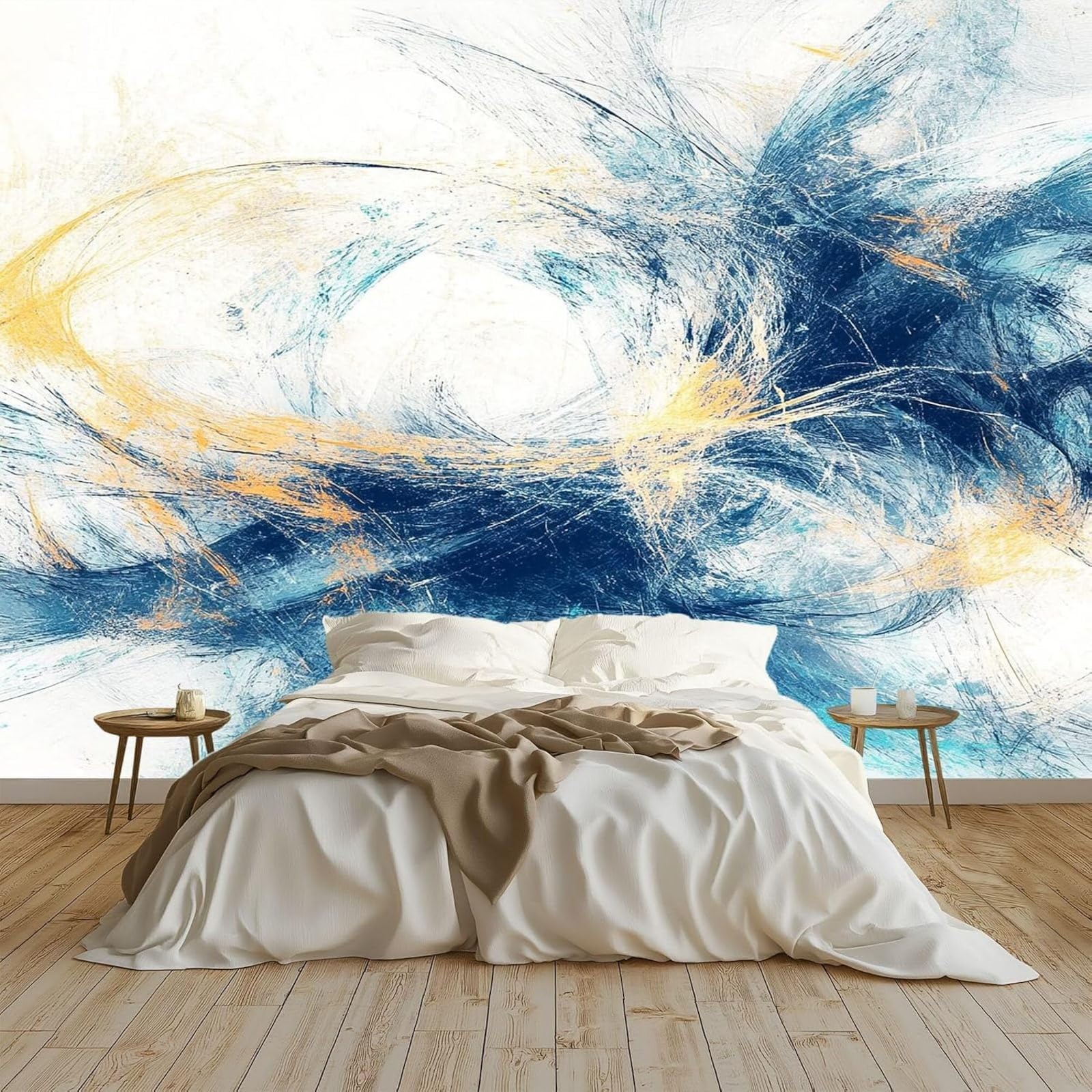kfjhgbdshhj Photo Wallpaper, Non-Woven Wallpaper, wall Covering, Abstract Dynamic Brushstroke Art Style, wall, Bedroom, Living Room, Blue and White, 200cm x 140cm