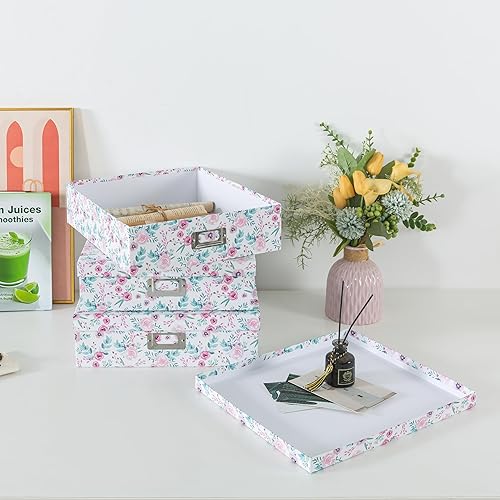Miniatura 6 de Soul & Lane Cajas de almacenamiento decorativas florales con tapas, juego de 3 bonitas cajas de cartón anidables para fotos, documentos, álbumes de