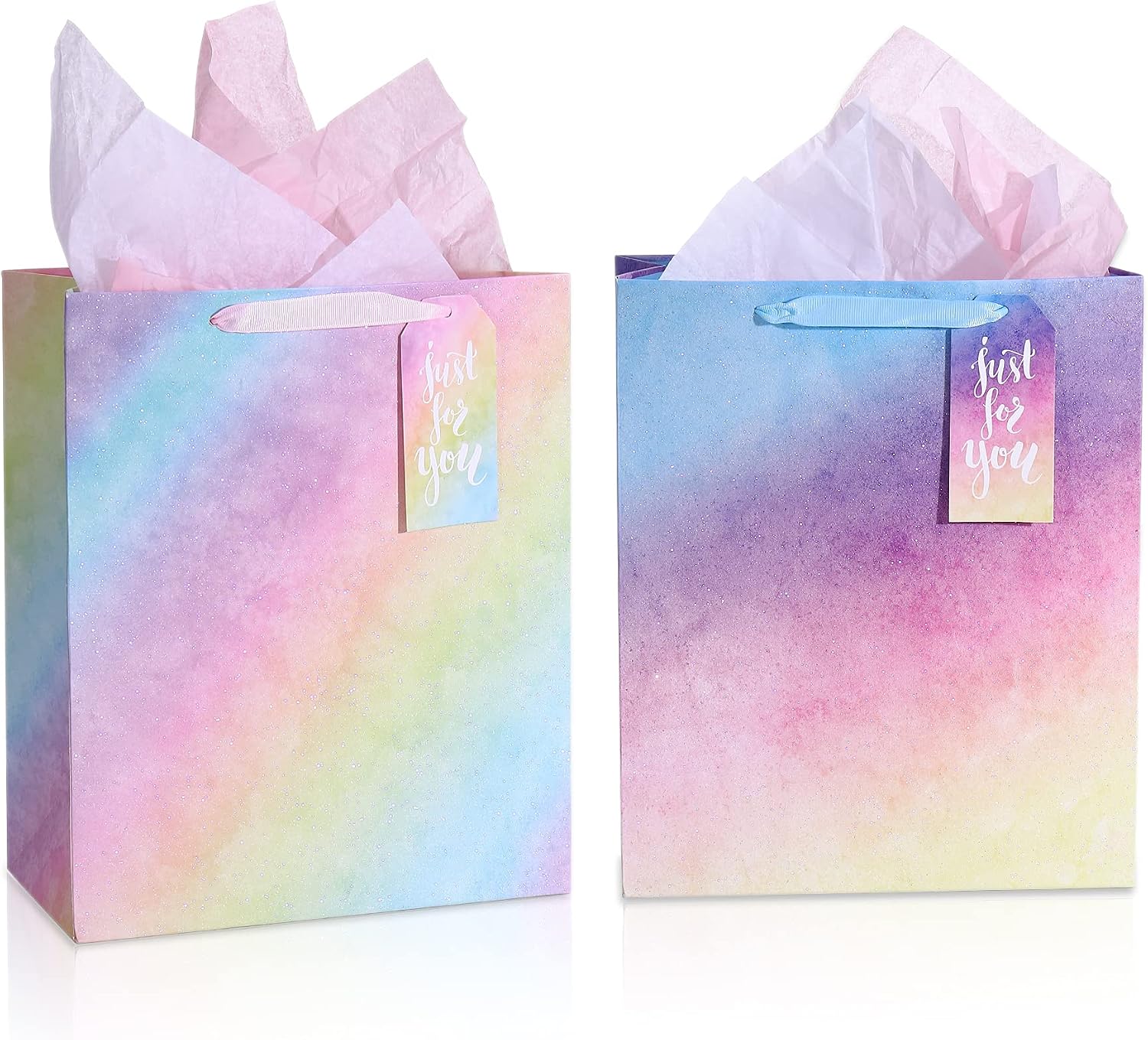 Large Gift Bags with Handles - 2 Packs 10" X 5" X 12" Paper Glitter Colorful Paper Bags with Tissue Paper for Birthdays, Weddings, Anniversaries, Mother's Day, Parties, Baby Shower Goodie Bags¡­