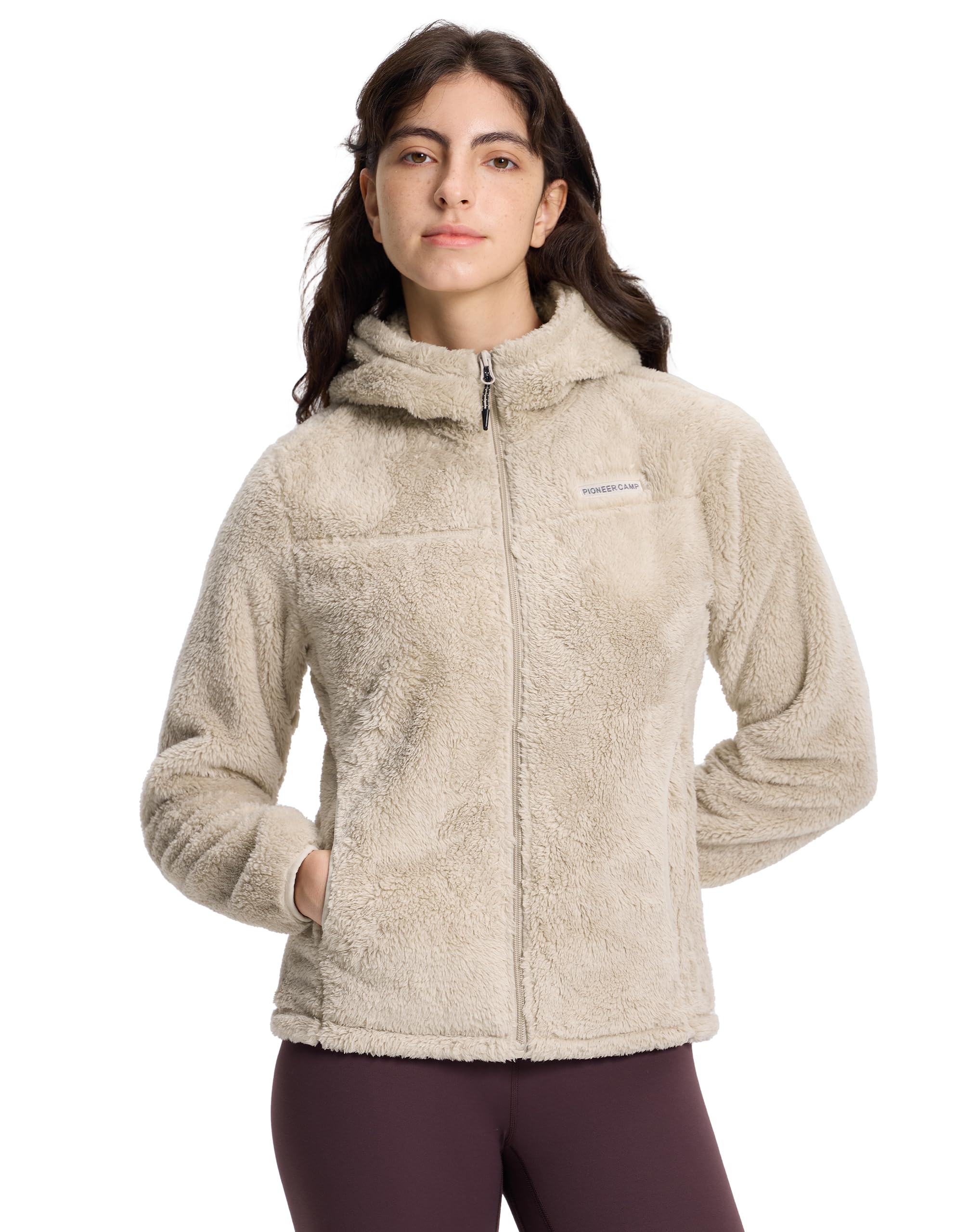 Pioneer Camp Giacca in pile da donna con zip intera, leggera, calda e morbida, con cappuccio, per primavera, autunno, inverno