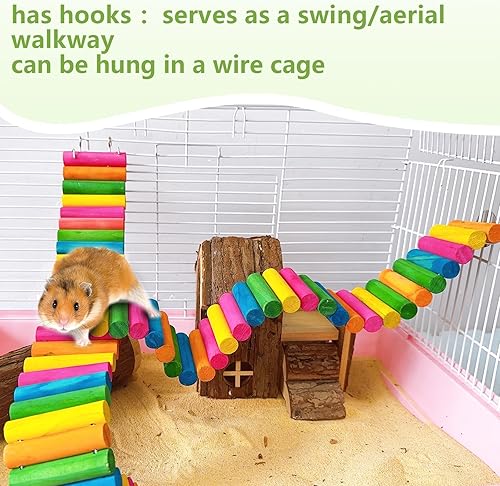 Miniatura 4 de 2 piezas de puente colorido para hámster, escalera flexible para escalar, escaleras, juguete masticable para pájaros, loros, ardillas, planeadores,