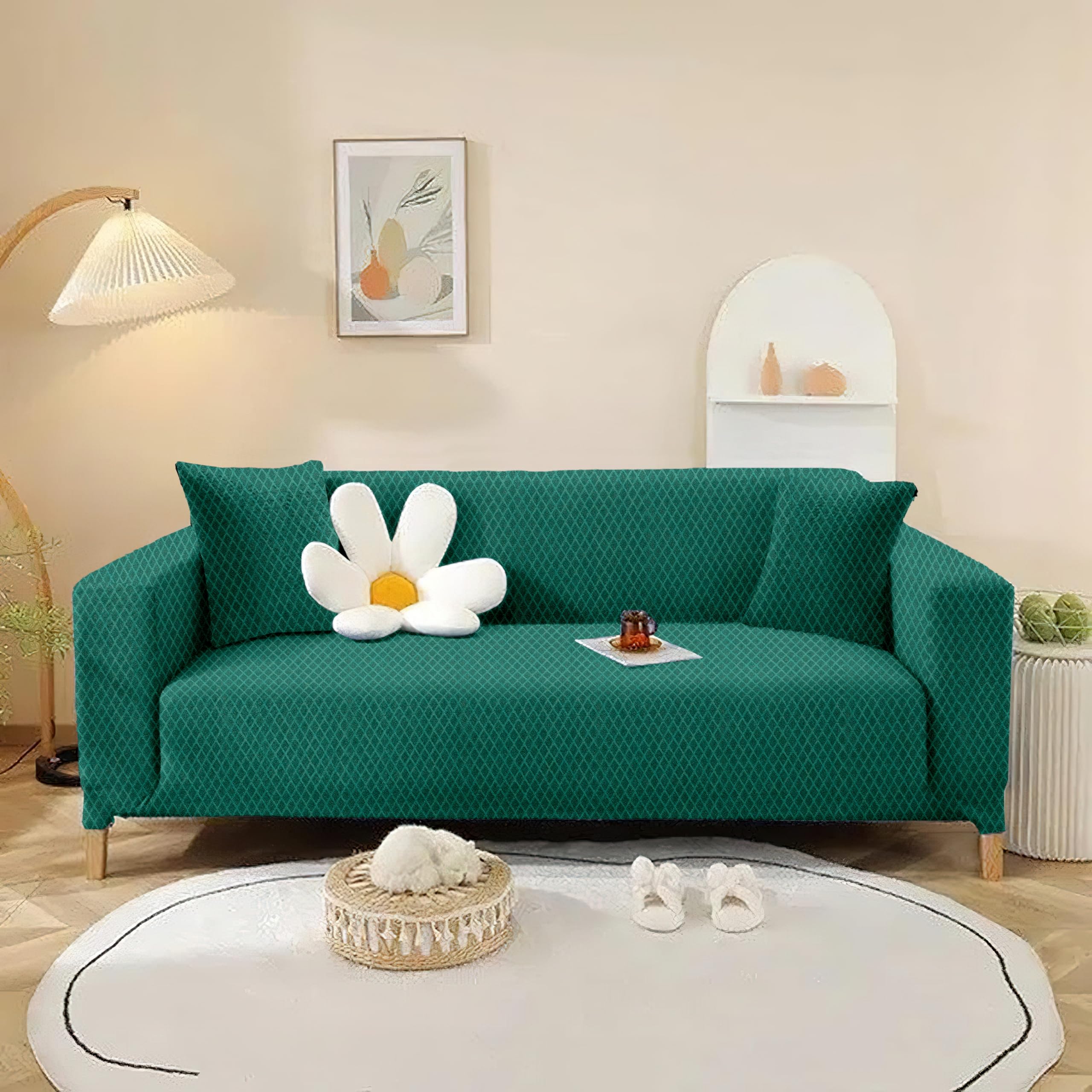 Amazon Brand - Umi 100% Jacquard Sofa Cover | Highly Elastic Cover | Stretchable Universal Sofa Slipcover for Dining Drawing Room | Two Seater Sofa Cover | Green (B0CX5M5ZGH) Amazon Price History, Amazon Price Tracker