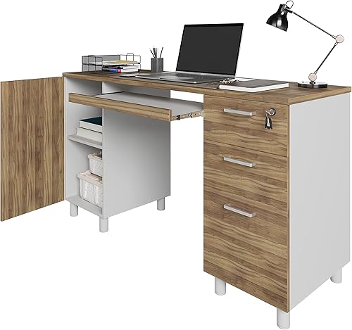 Miniatura 6 de Crafts and Comfort - Escritorio de oficina para computadora Venecia de diseño moderno con 3 cajones de bloqueo y armario de almacenamiento, Cass