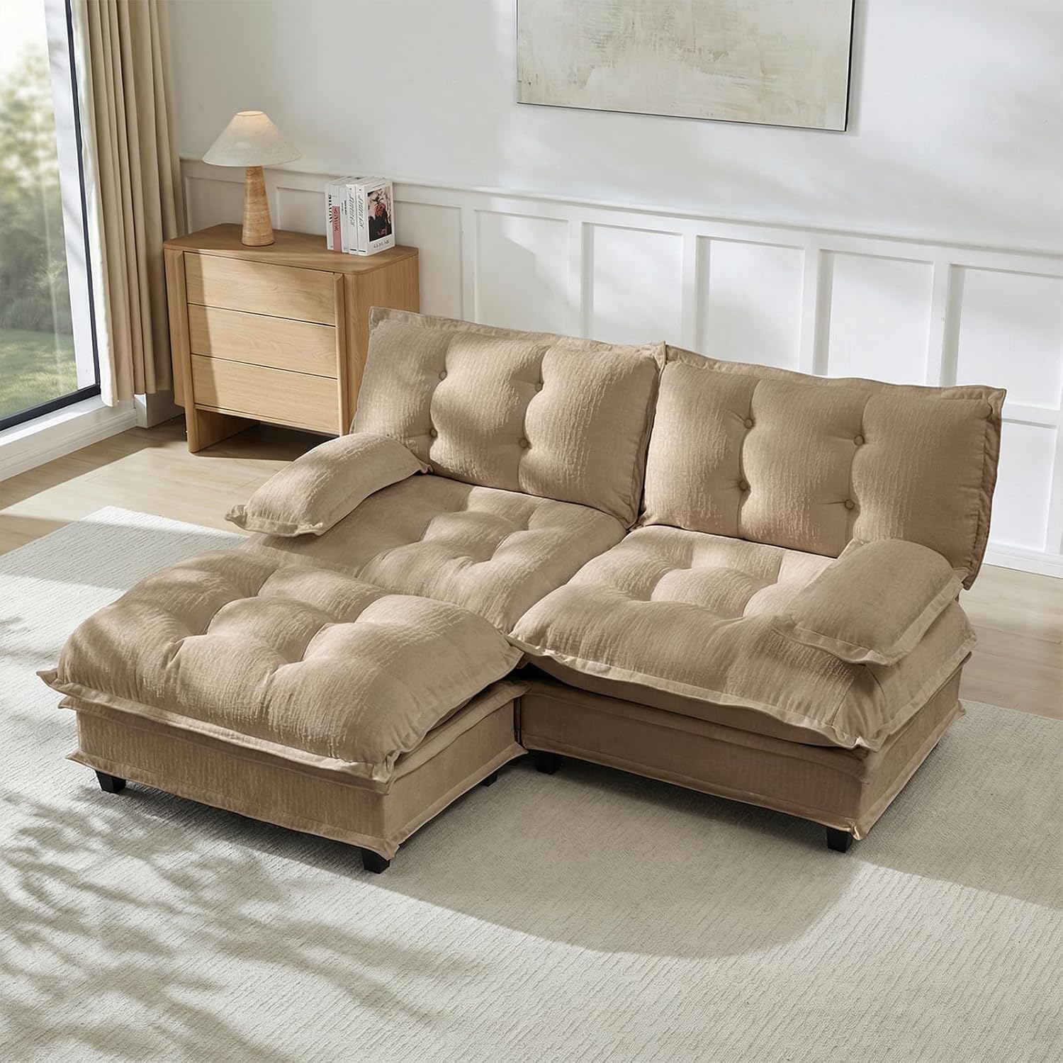 77" U-Shaped Sectional Couches for Living Room, Orange 2 Seater Modern Chenille Deep Seat Sofa Set, Salas para Casa, High Back Love Seat Couches, Cloud Modular Sectional Sets with 2 Ottoman