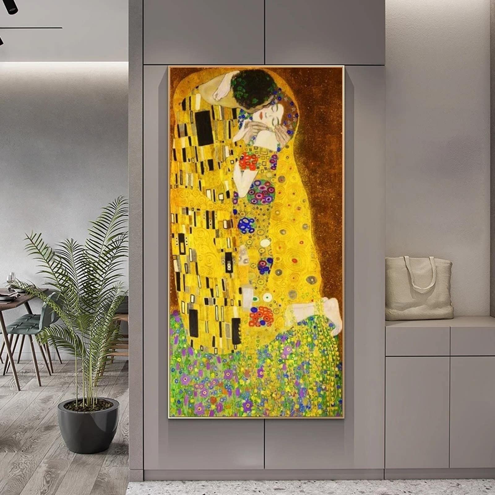 Arte famoso Gustav Klimt El beso Pinturas clásicas Impresión en lienzo Carteles e impresiones Lienzo de pared Imágenes Decoración del hogar 75x150cm Marco interior