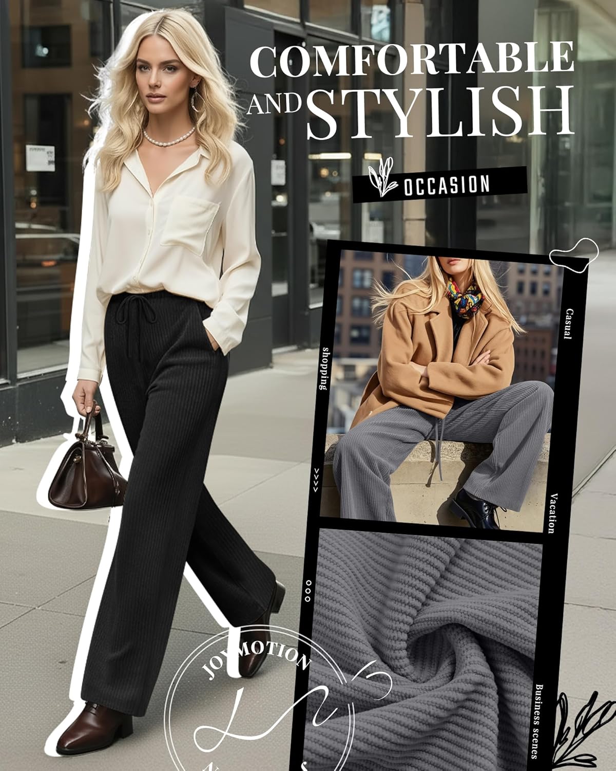 3 Pack Women Corduroy Drawstring Pants with Pockets High Straight Leg Elastic Waistband Casual Fall/Winter Trousers - Image 3