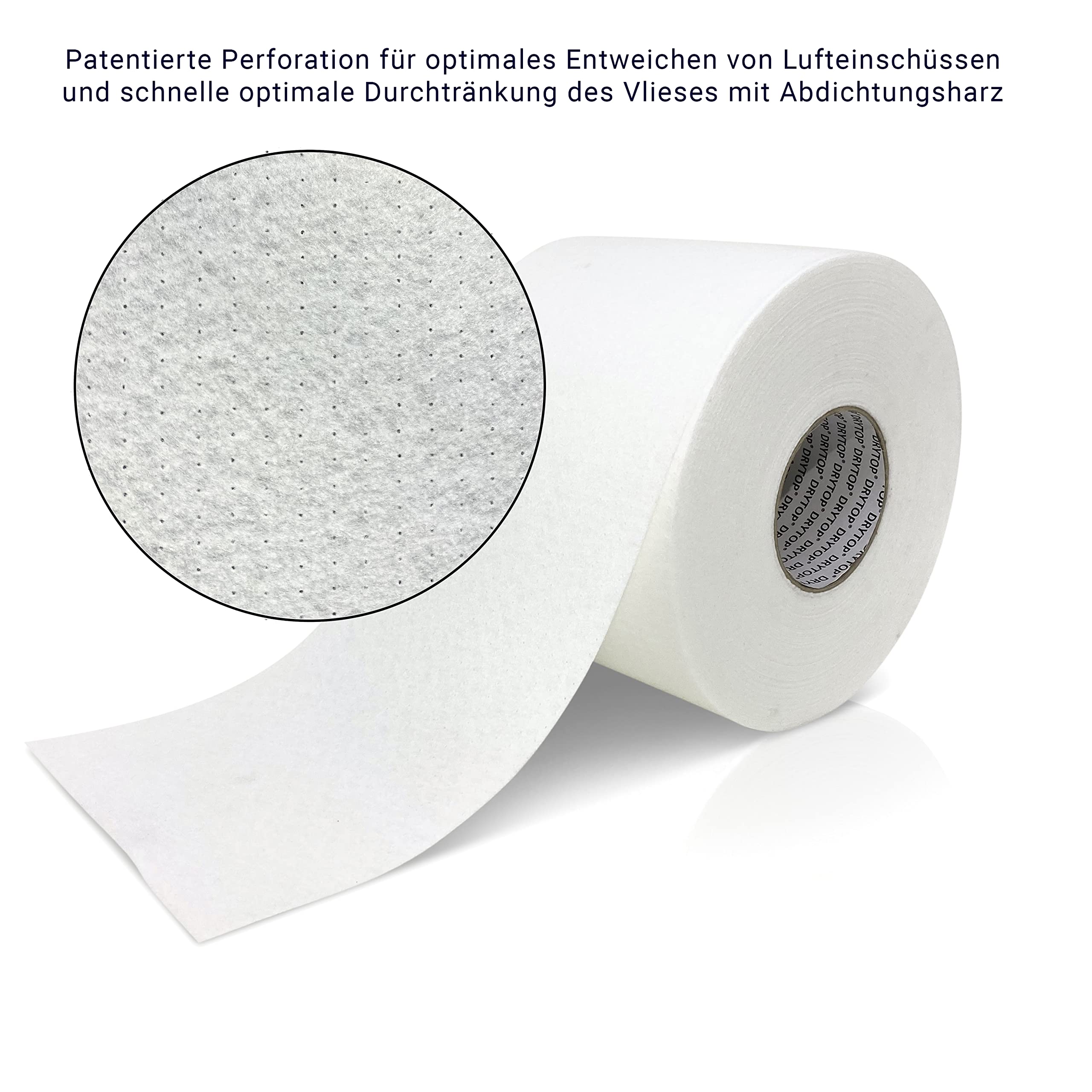 DRYTOP ® Spezialvlies V 110 Pro für Flüssigkunststoff und Dachabdichtung | perforiertes Vlies mit 110,0 g/m² gem. Flachdachrichtlinie und Zulassung (20 cm x 50 Meter)