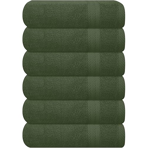 GLAMBURG Ultra Soft 6-Piece Hand Towel Set 16x28-100% Ringspun Cotton - Durable & Highly Absorbent Hand Towels - Ideal for use in Bathroom, Kitchen, Gym, Spa & General Cleaning - Olive Green