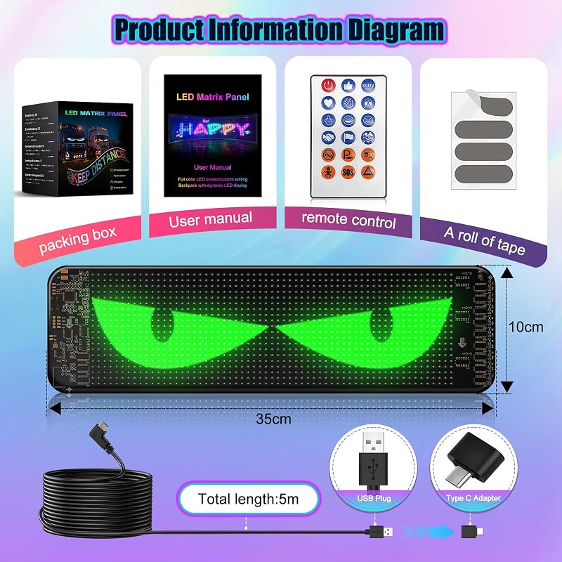 ZIMAOER Ochi de Demon LED pentru mașini și camioane, afișaj LED flexibil programabil pentru reclame personalizate