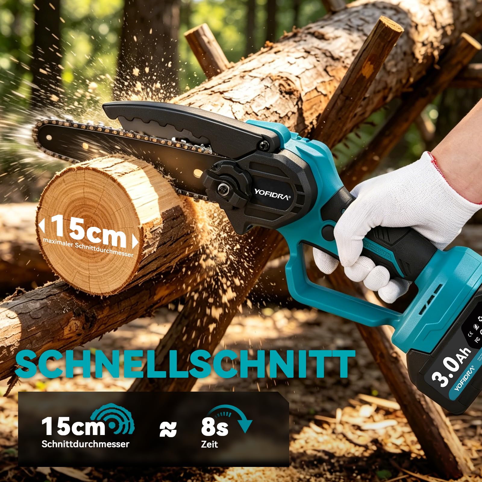 Yofidra 4-in-1 Akku Hochentaster, 6 Zoll Teleskop Kettensäge Akku & 30mm Elektrische Astschere, 180° Einstellbarer Winkel, Baumsäge Elektrisch mit 2x3.0Ah Akku, Teleskopstange bis zu 4,6m