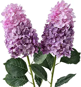 Purple Flowers Silk Hydrangea Artificial Flowers,2Pcs 31.5" Large Lifelike Fake Lilac Bouquet Faux Hydrangea Stems for Wedding Centerpieces Home Office Spring Party Decor