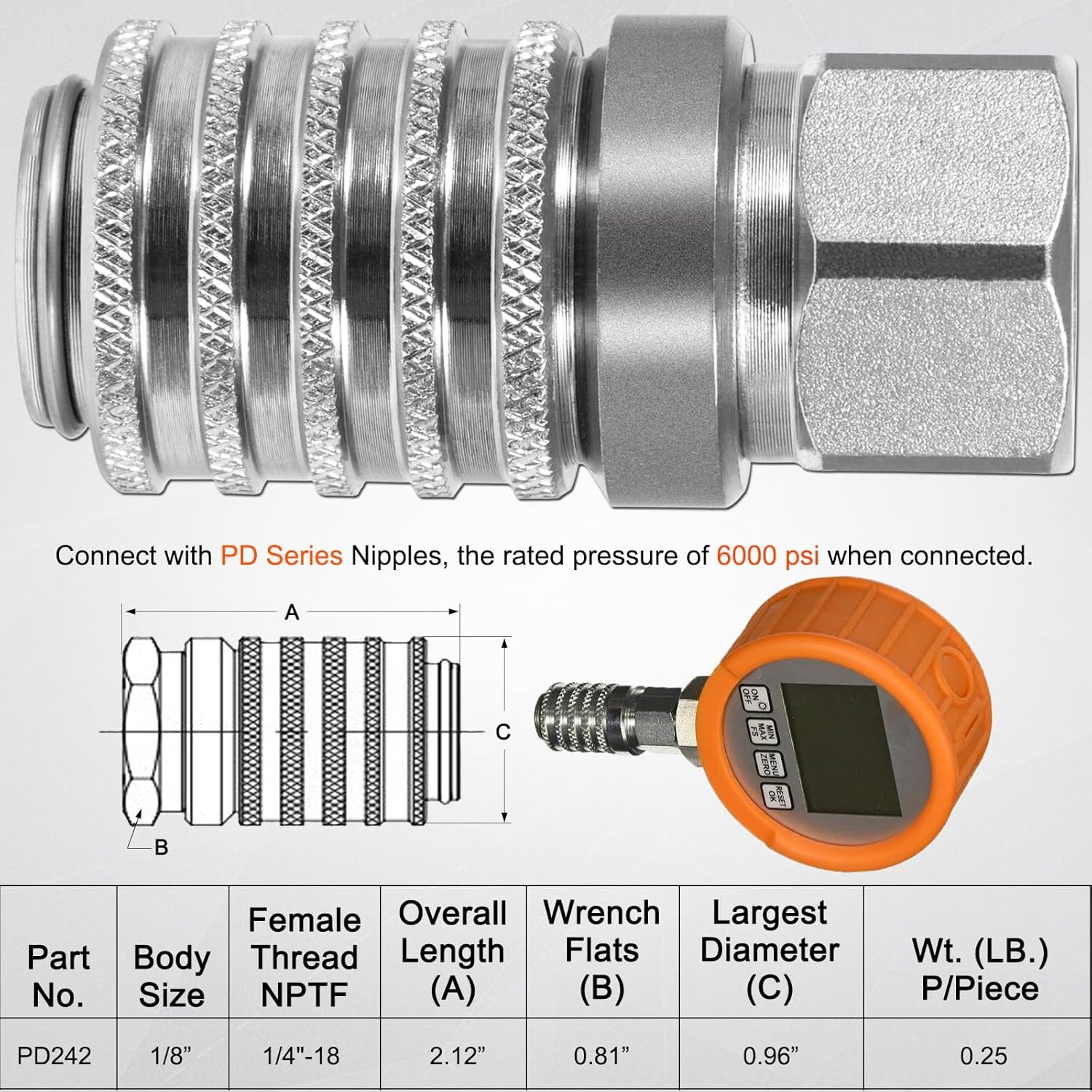 PD242 Series PD PD Steel Test Port And Diagnostic Equipment Quick Coupler 1/8" Body Size 1/4"-18 NPTF Thread Size 2.12" Length With Female Pipe Thread In Kenya | Hose Fittings