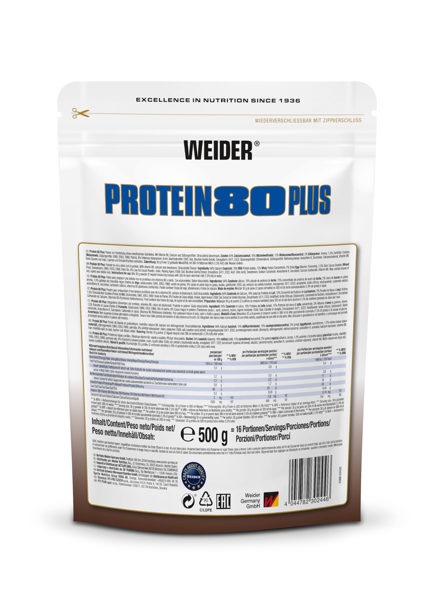Weider Protein 80 Plus (500g) Stracciatella - Białka - Mieszanka białek