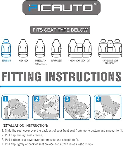 Miniatura 7 de Pic Auto Fundas de asiento de automóvil de respaldo alto,cuero sintético, compatible con bolsa de aire, ajuste universal