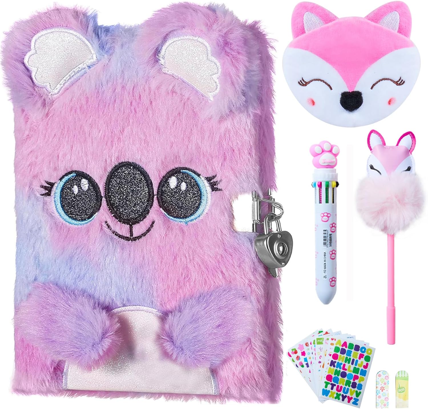 Girls Diary with Lock,Journal for Kids with Bookmarks Sticky Notes Pom Pom Pen Notebook for Writing and Drawing 160 Lined Pages Diary for Girls ages 6-8