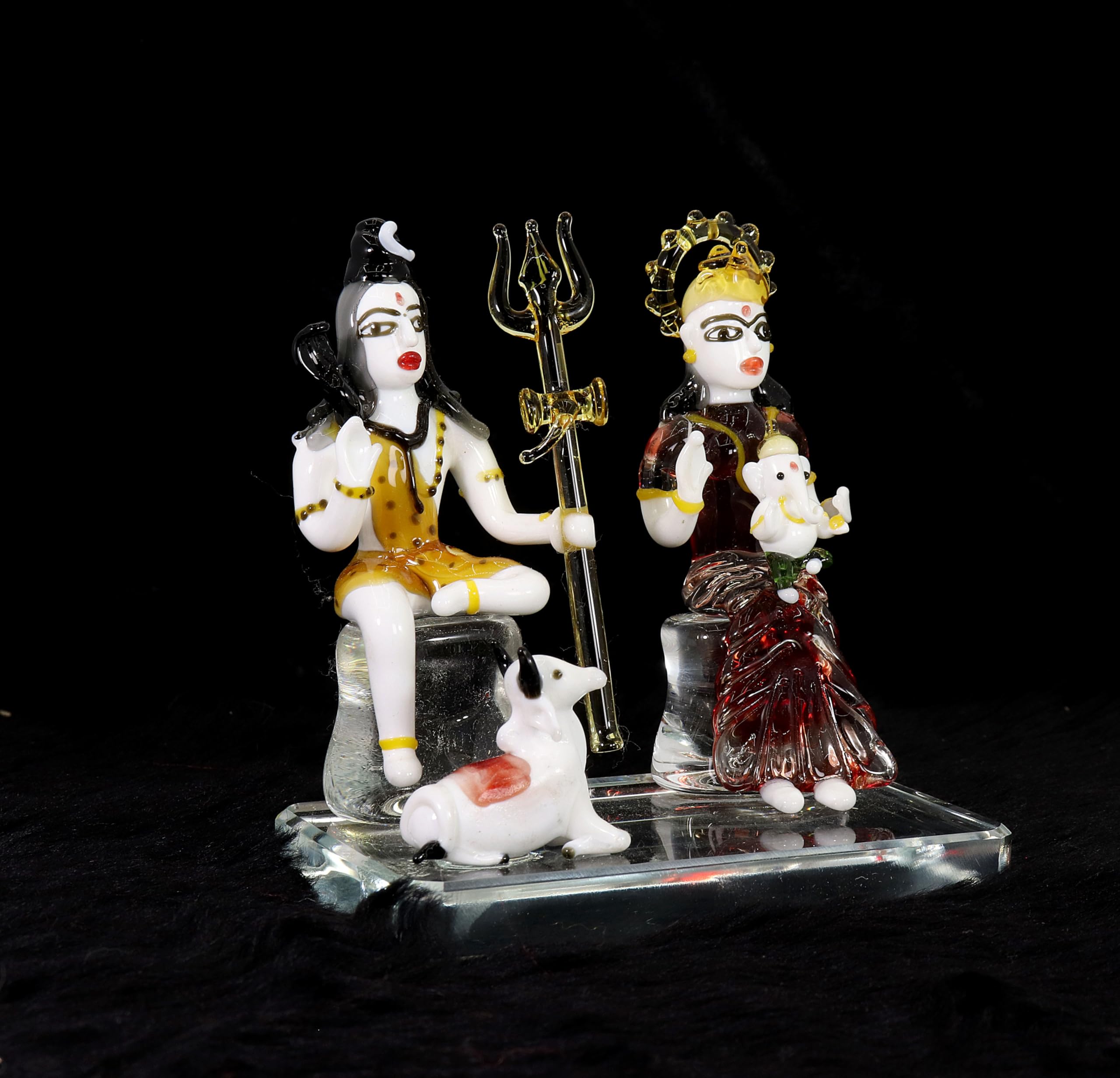 NMII Idolo in vetro Lord Shiv Parivar Murti Shiv ji per casa Pooja camera ufficio soggiorno | Lord Shiv Ganesh Ji Parvati Mata Nandi Idol | Idolo della famiglia Mahadev | Oggetto decorativo per la