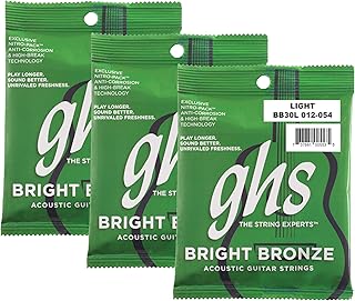 Bright Bronze Acoustic Guitar Strings – Light Gauge 12-54 (BB30L Set) - 80/20 Bronze Copper-Zinc Alloy, Bright Tone, Extra Clarity, Long-Lasting Guitar Strings – Pack of 3