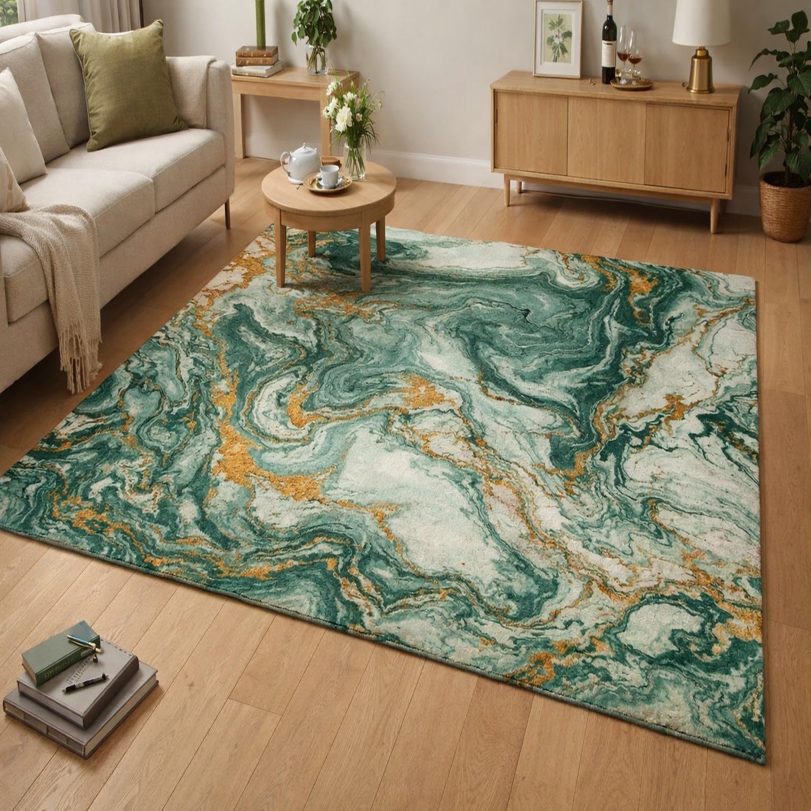 Alfombra de salón verde 180x280 cm Rururug de pelo corto lavable