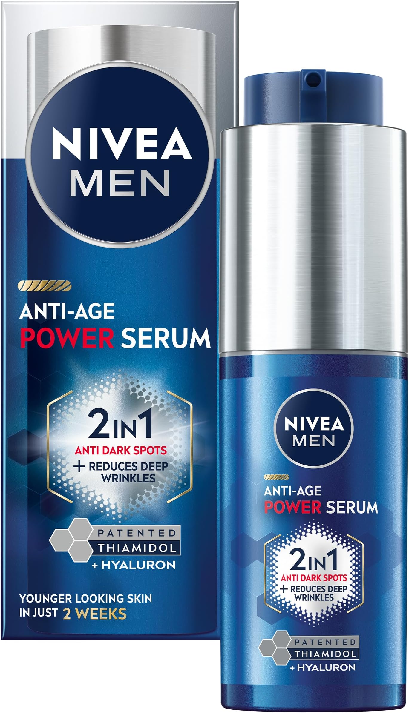 NIVEA MEN Anti-Age 2in1 Power Face Serum (30ml), Hydrating Serum with Thiamidol and Hyaluronic Acid, Reduces Deep Wrinkles and Dark Spots, Men's Face Moisturiser