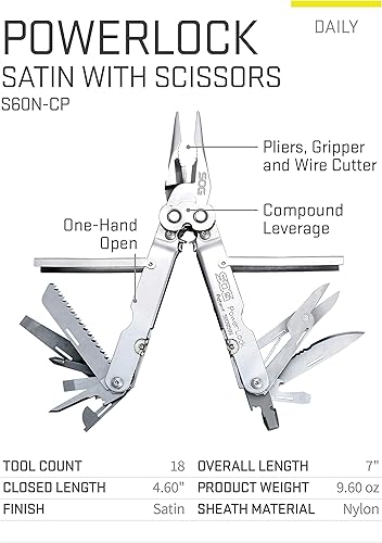Vista 2 de SOG Multiherramienta Powerlock - Alicates multiherramienta resistentes cortador de alambre para electricista multiherramienta con funda