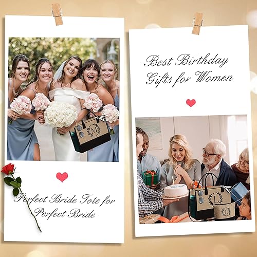 Miniatura 8 de YOOLIFE Regalos para mujer  Bolsa de yute inicial y bolsa de maquillaje con bolsillos con cremallera correa ajustable, regalos de cumpleaños para