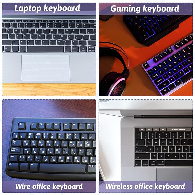 4 pegatinas de letras para teclado inglés mate con fondo de color miniatura 7