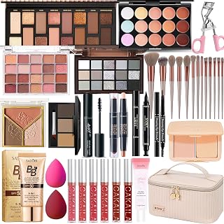 SHELAKIN All-in-One Makeup Kit for Women - Full Travel Gift Set with Eyeshadow Palettes, Lipgloss, Brushes, Vegan & Cruelty-Free for Beginners & Pros
