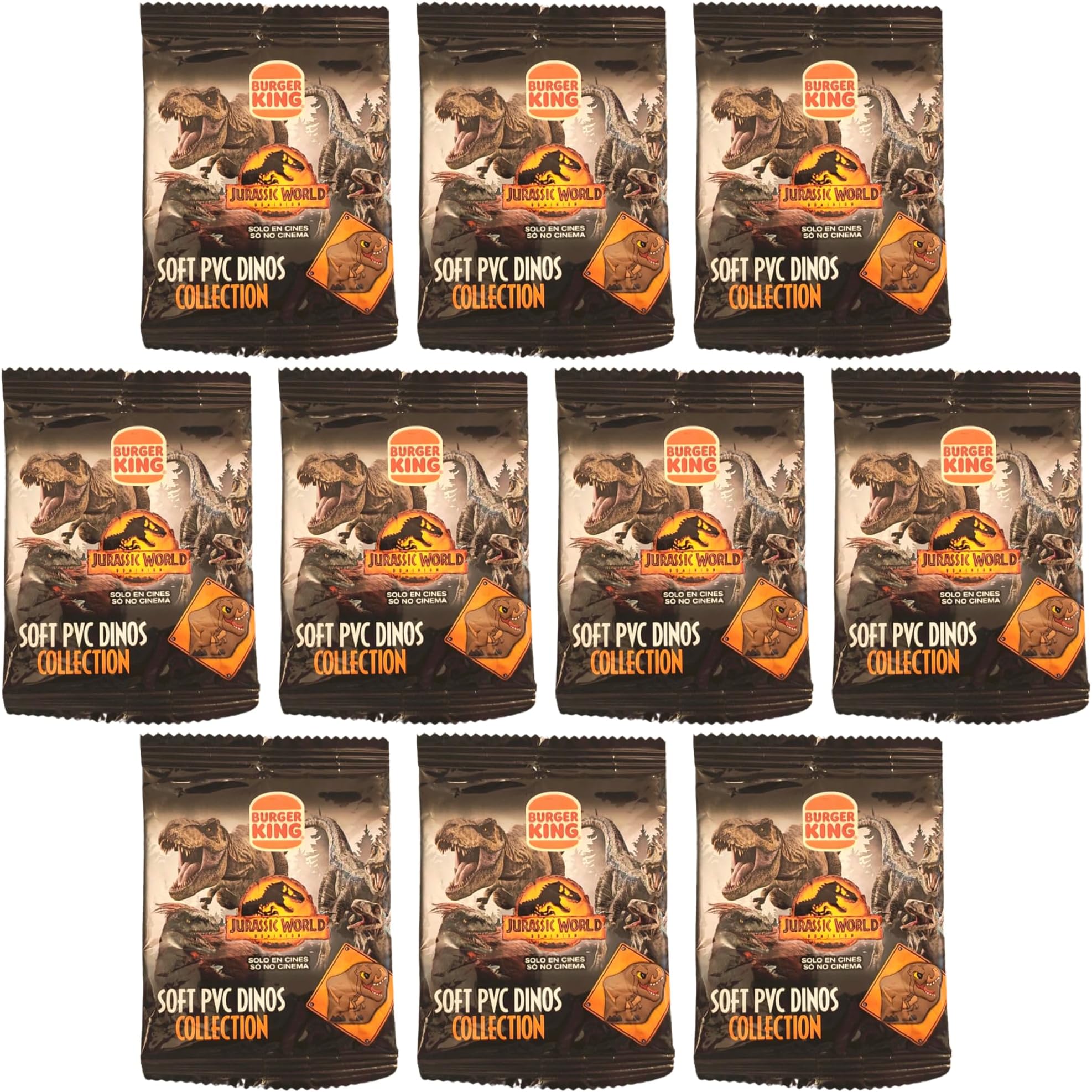Toptoys2u Bargain Bundles Jurassic World - Kids Meal Collectables 2D Soft PVC Toy - Dinosaur Collection Pack of 10 Blind Bags