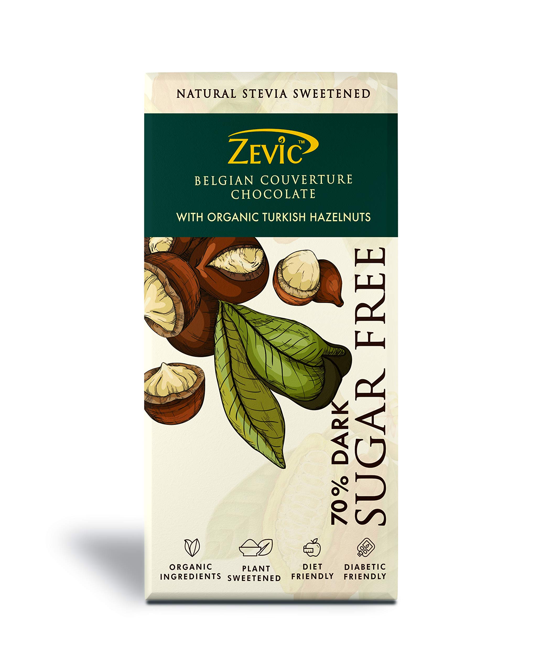 ZEVIC Sugar Free Chocolate with Organic Turkish Hazelnuts | Belgian Dark Chocolate Bar | Stevia Chocolate | Rich in Vitamins & Minerals | Diabetic Friendly Chocolate | Diet Healthy Chocolate, 90 grams (B085W2KHBS) Amazon Price History, Amazon Price Tracker