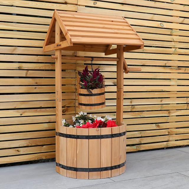 Woodside Wooden Ornamental Outdoor Garden Plant/Flower Wishing Well Planter