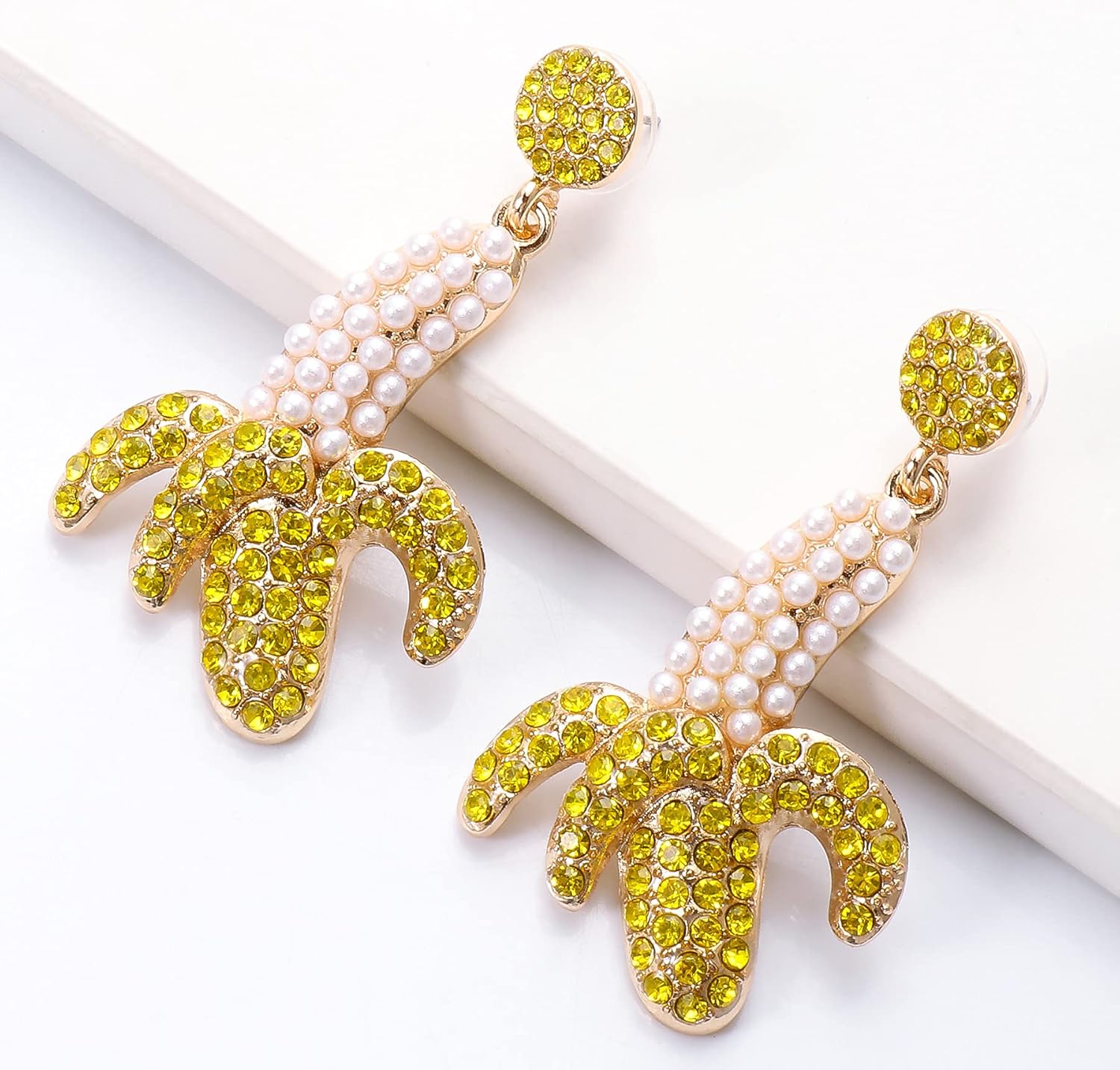 Rhinestone Banana Earrings for Women Dainty Pearl Crystal Banana Dangle Earrings Cute Fruit Bananas Earring Trendy Summer Beach Jewelry Gift - Image 6