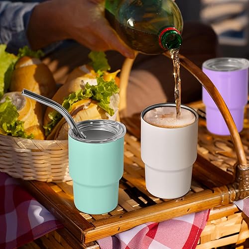 Miniatura 5 de AGH Vasos de chupito de sublimación de 3 onzas con pajilla, paquete de 6 vasos de vino de acero inoxidable doble, mini tazas de café aisladas para