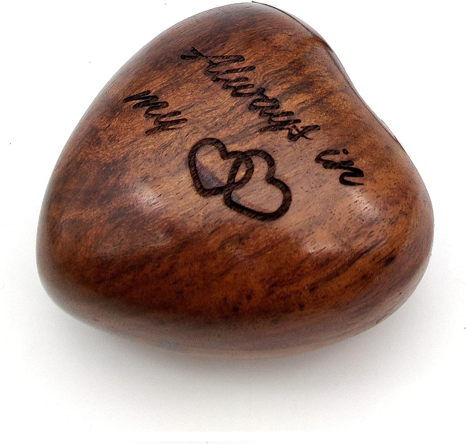 5MOONSUN5 Wooden Handcrafted Heart Urn Keepsake Cremation Urn for Human Pet Ashes with Brass Stand 3 Inch with Engraving Always in My Heart Rosewood
