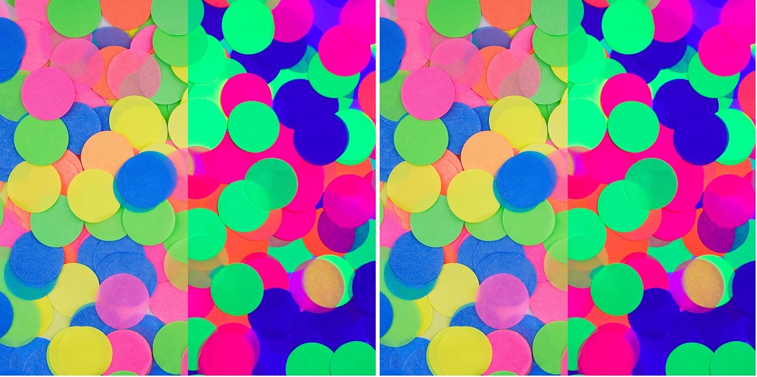 10000 pieces UV Neon Round Confetti 5 Colors Neon Fluorescent Tissue Confetti Dot Blacklight Glow Party Confetti for Blacklight Neon Party, Birthday, Wedding Supplies (Pack of 2)