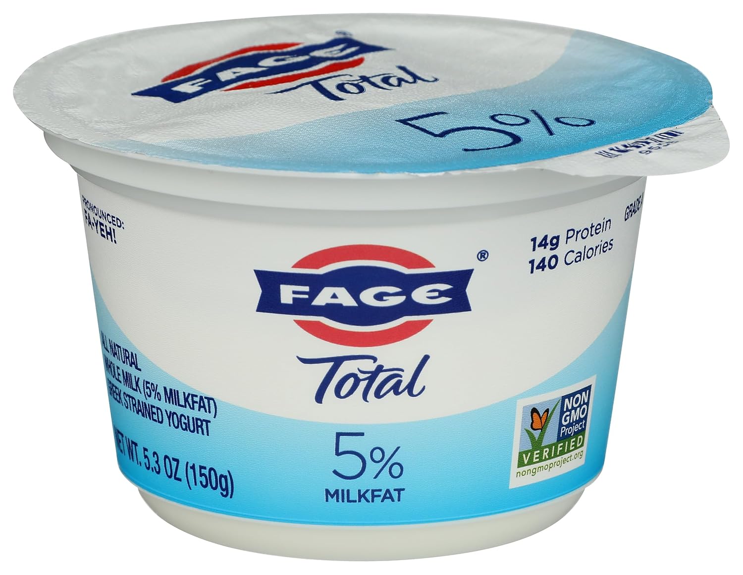 FAGE Total 5% Greek Yogurt Plain Whole Milk - Thick Creamy Non-GMO Protein-Rich 5.3 oz