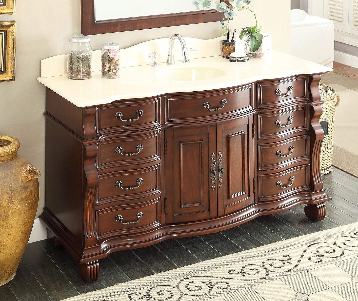 Benton Collection 60” Large Single Sink Bathroom vanity cabinet - Model GD-4437M-60 Hopkinton