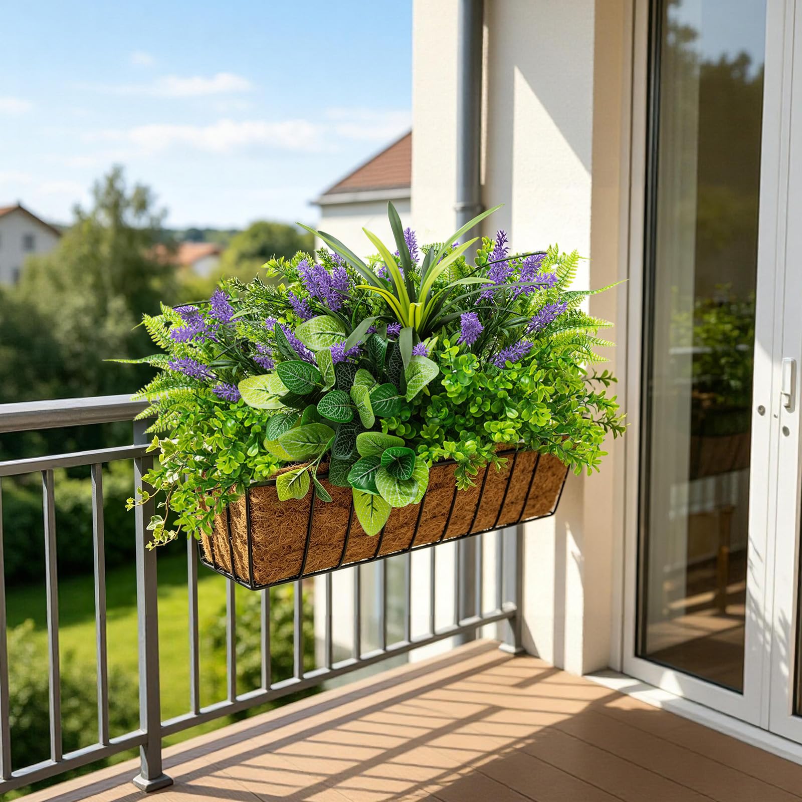 Cikuco Piante finte da esterno, resistenti ai raggi UV, 15 mazzi di eucalipto artificiale realistico, lavanda verde, resistente alle intemperie, per patio, giardino, portico anteriore