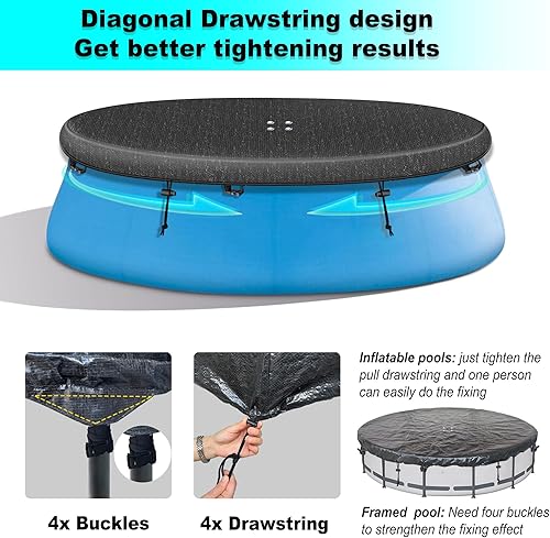 Miniatura 4 de Cubierta inflable redonda de 15 pies para piscinas sobre el suelo, instalación rápida, prevención de encharcamientos, cubierta de piscina de una