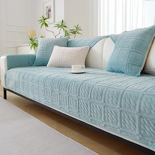 Upgrade Milchsamt Superweiche Sofa Überzug L Form U 1/2/3/4 Sitzer Couch Überzug Ecksofa, Sofabezug Set Universelle Rutschfeste Sofaschoner SofaÜberwurf Schutzdecke für Wohnzimmer(Blau, 110*110cm)