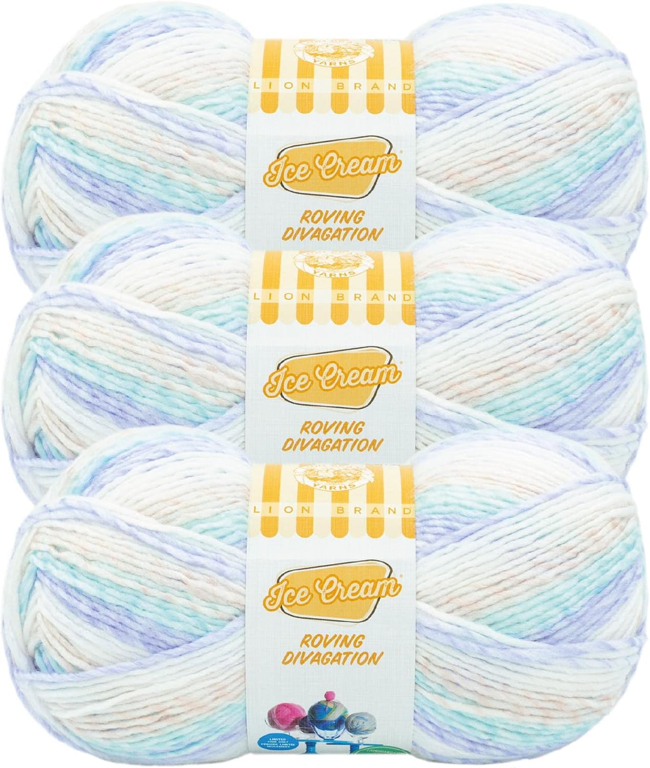 (3 Pack) Lion Brand Yarn Ice Cream Roving Stripes Yarn