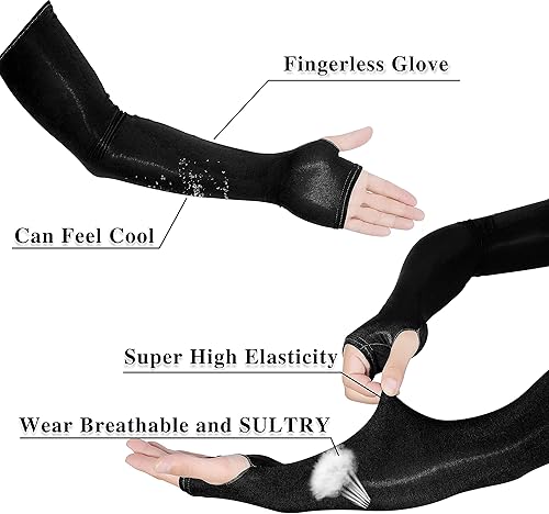 Miniatura 5 de Bellady Mangas de brazo para hombre, manga elástica para tatuaje de brazo, guantes largos sin dedos