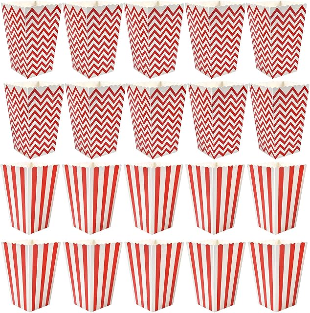 Popcorn Boxes 20 Pcs Popcorn Favor Boxes Retro Square Striped Popcorn Bucket, for Cinema Theater Birthday Party Movie Nights Decoration Bags