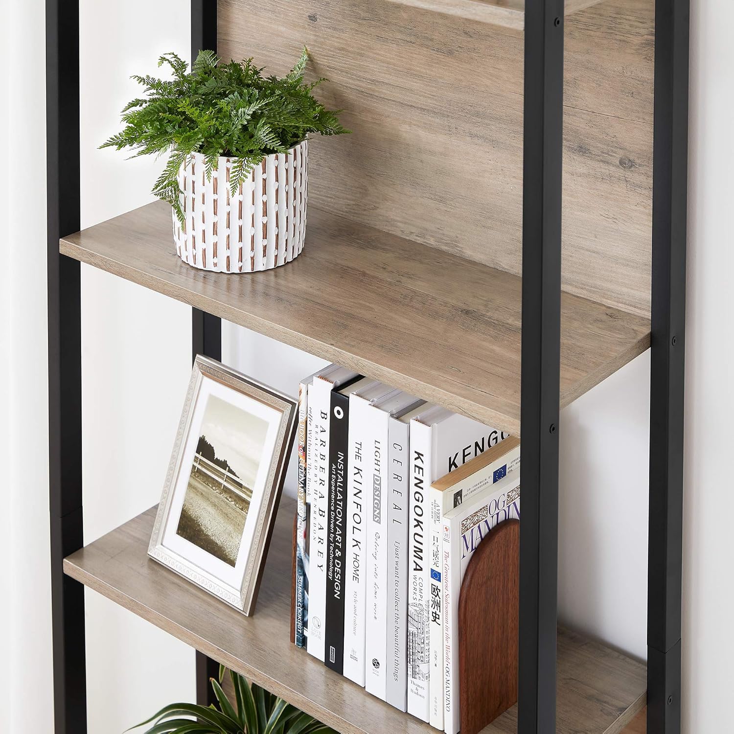 VASAGLE Bibliothèque sur 5 Niveaux, Étagère de Rangement pour Cuisine, pour Bureau, Salon, Chambre, 24 x 62 x 165 cm, Style Industriel, Grège Chiné et Noir d'encre LLS025B02V1