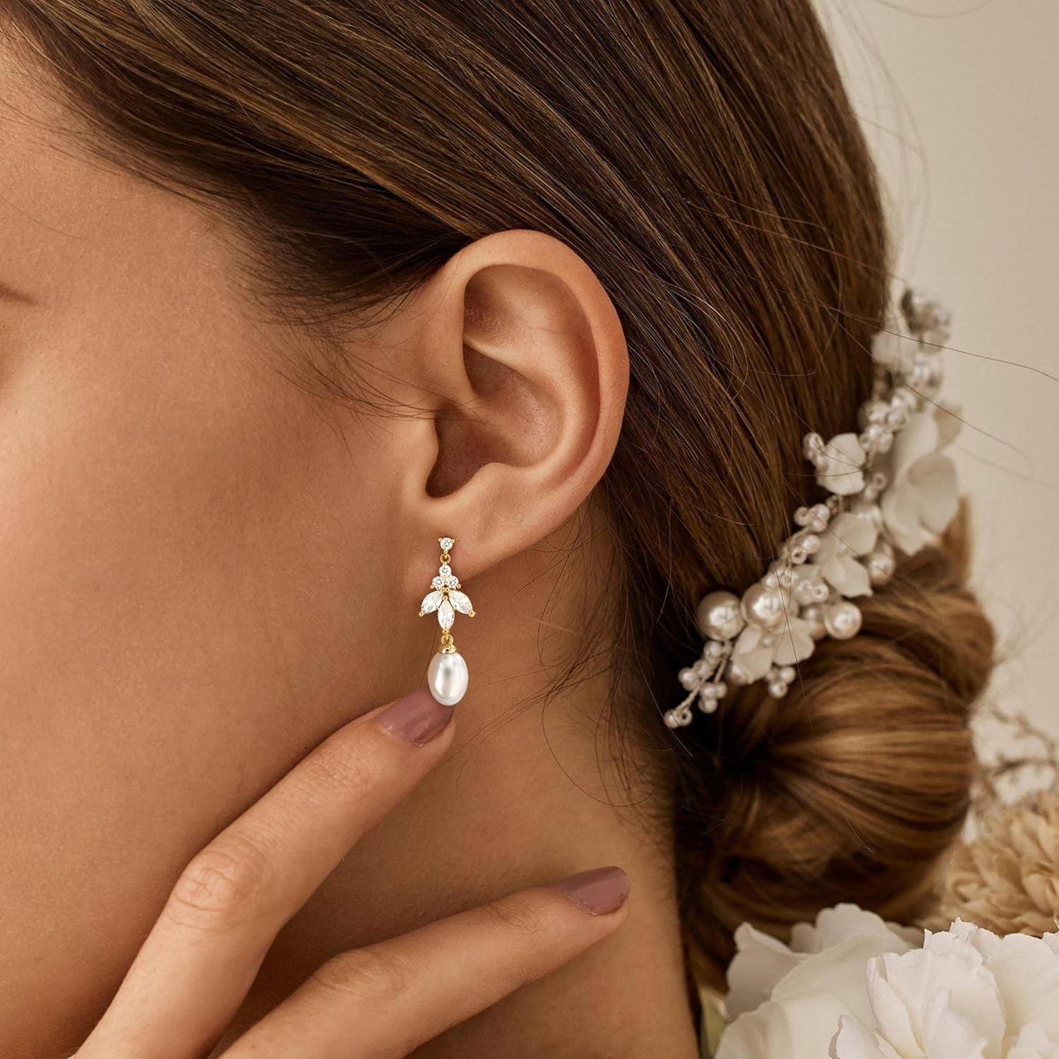 Dangle Earrings for Women, 14k Gold Plated Stud Pearl Drop Earring Dainty Gold Earrings for Women Trendy Cute Prom Bridal Earring Long Wedding Pearl Earring Everyday Jewelry - Image 2