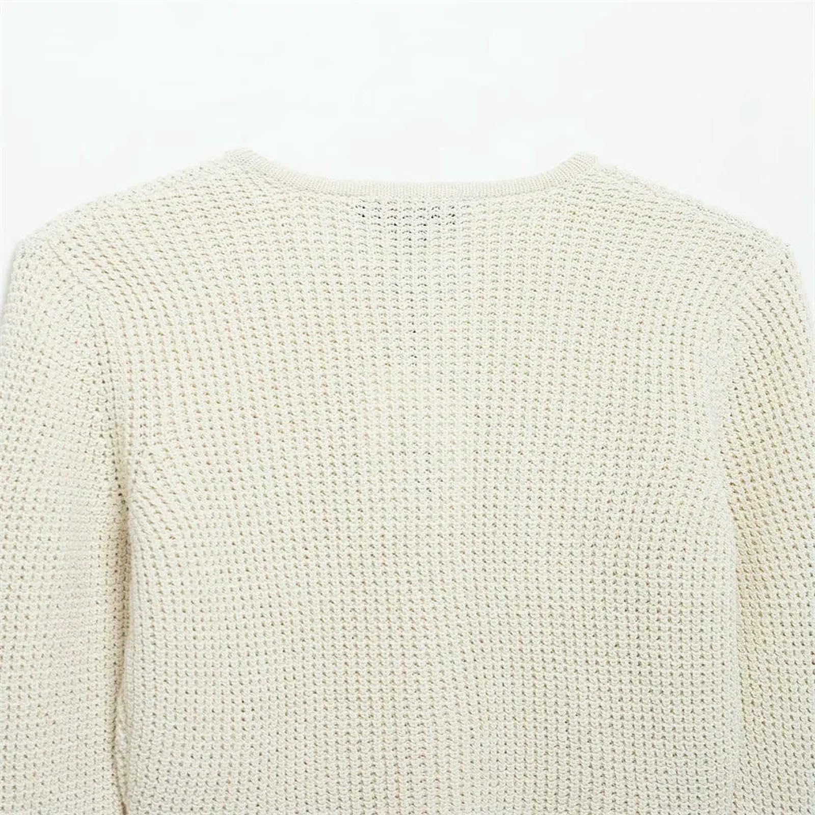 Pullover & Strickjacken für Damen Elegante Cremefarbene Damen-Strickjacke Mit Langen Ärmeln, Goldknopf-Design, Vordertaschen, Schicker, Stilvoller Look-Elfenbein-m